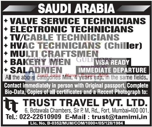 Saudi Arabia Large Job Opportunities visa ready