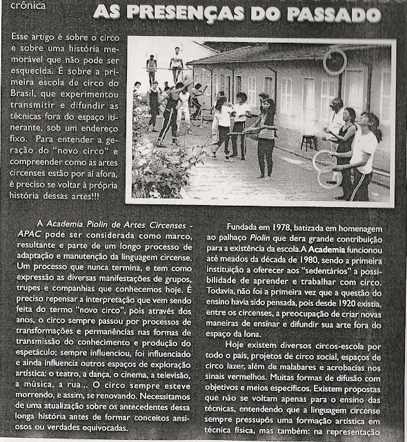 crônica: As presenças do passado, in Revista Palco Aberto nº 7, ano 2, agosto/setembro 2005, p.18. 