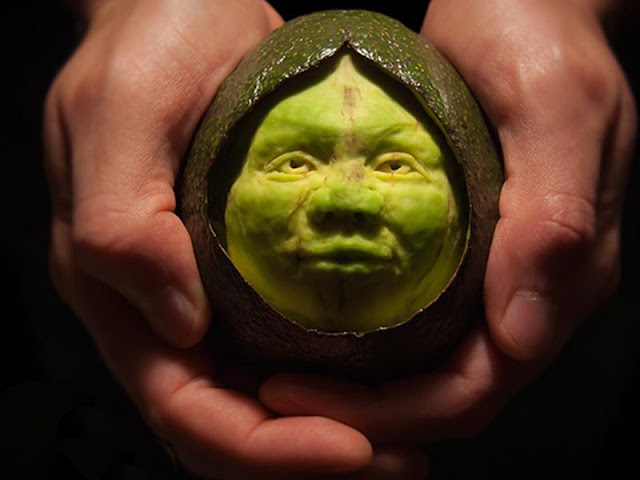 avocado face fruit carving art design