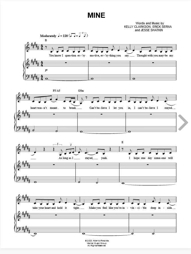 kelly clarkson mine sheet music