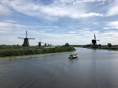 View of Kinderdijk, The Netherlands. Biking trails run through the park.