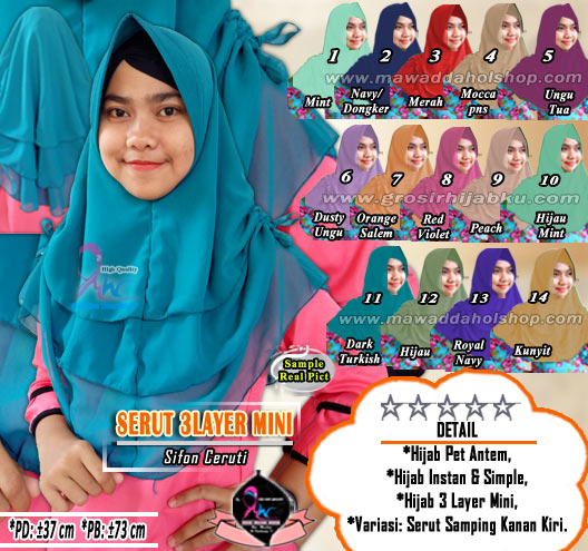  Jilbab  instan  model pet antem  bahan sifon ceruti 3 layer mini