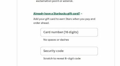 Add Starbucks Gift card while creating account Online