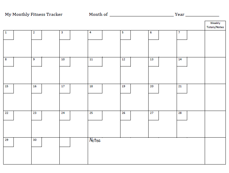 fitness calendar templates