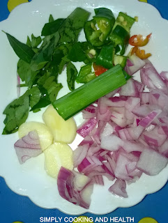 nion,garlic,curry leaf,red and green chili, pandan leaf