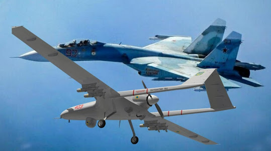 Over the Black Sea, Russian Sukhoi Su-27 Attacks Ukraine's Bayraktar TB2 Drone