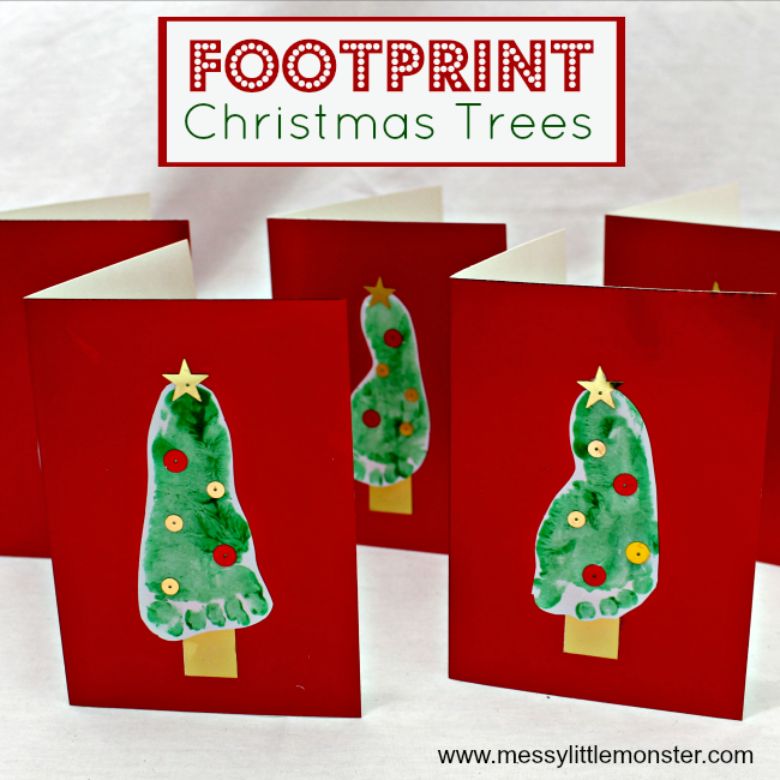 Footprint Christmas tree craft - Christmas footprint art