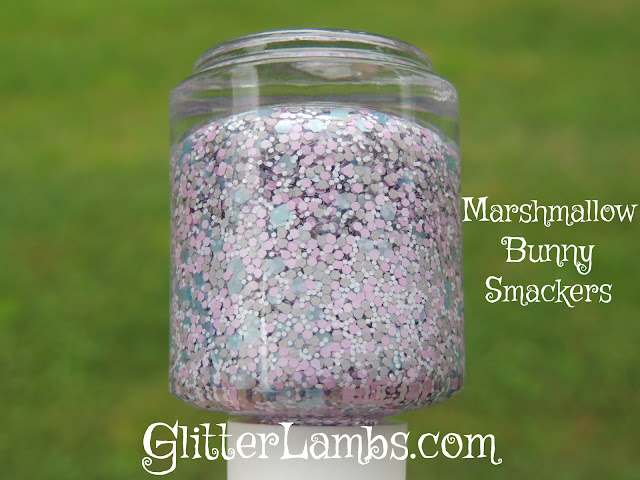 I took this picture of Glitter Lambs "Marshmallow Bunny Smackers" nail polish outside in natural light. Such pretty glitters.  Want to purchase Glitter Lambs "Marshmallow Bunny Smackers" glitter nail polish? It's available at Glitter Lambs Polish Etsy Shop.