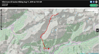 The hike route in the Val di Gleno.