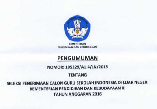 Seleksi Penerimaan Guru Sekolah Indonesia Di Luar Negeri Untuk Non PNS Tahun 2016