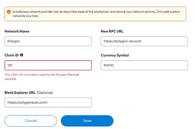 MetamaskにPolygon chainを追加する方法