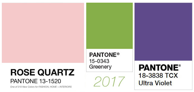 Pantone Colors Rose Quartz, Greenery, Ultra Violet