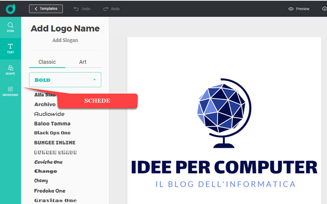 configurare un logo online con testo e icone