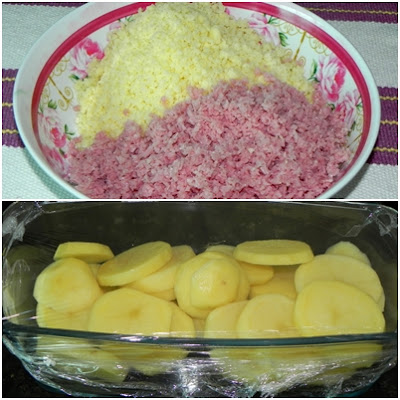 batata gratinada com presunto e queijo