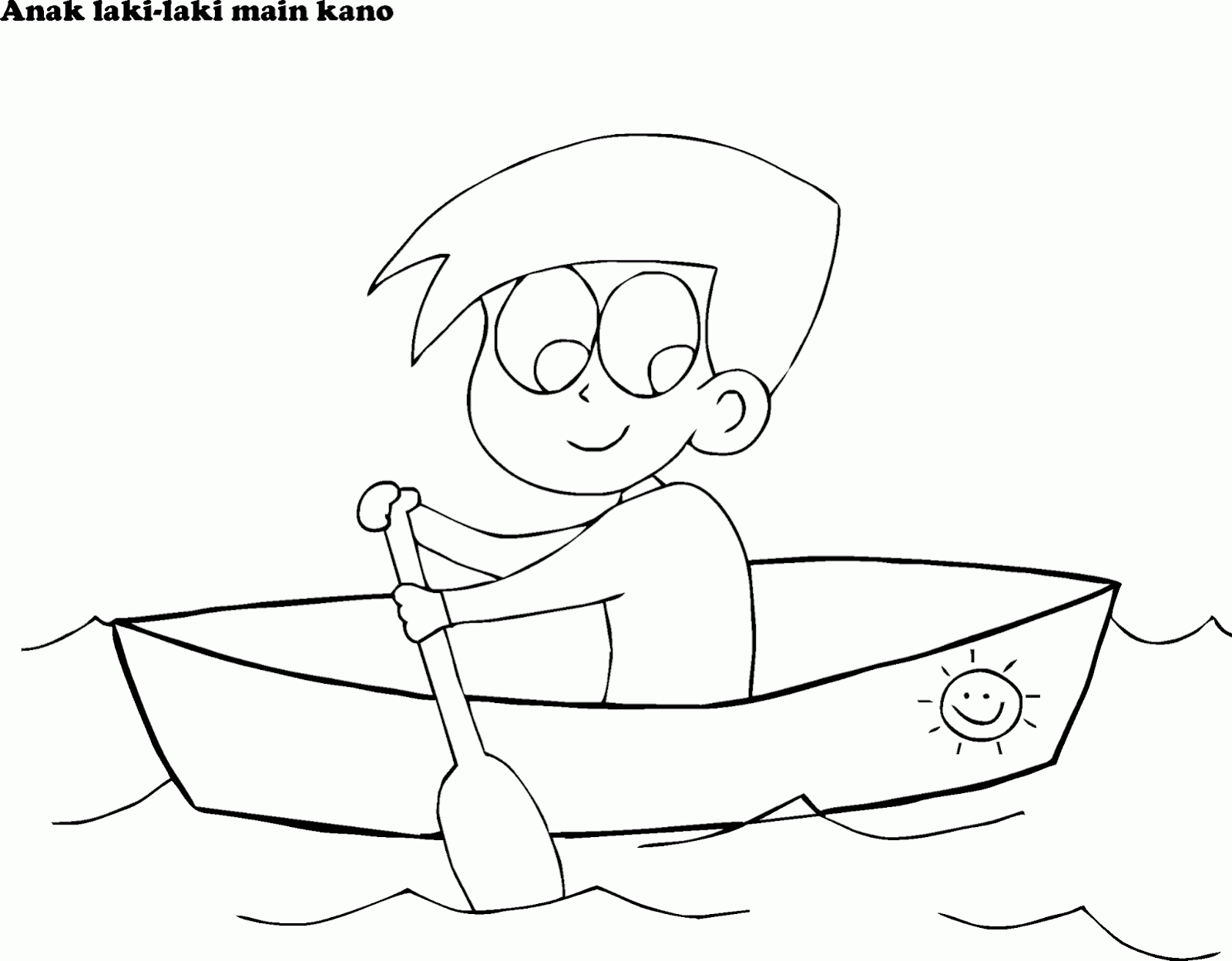 Mewarnai Gambar  Anak Anak Main Kano Perahu Sanpan 