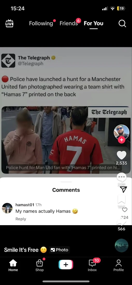Polisi telah melancarkan perburuan terhadap seorang fans Manchester United yang terekam ka Loh nama saya memang Hamas 🤣