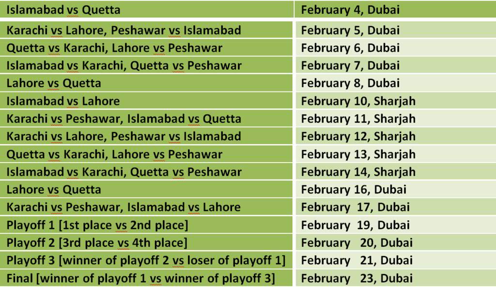 PSL Schedule 2016
