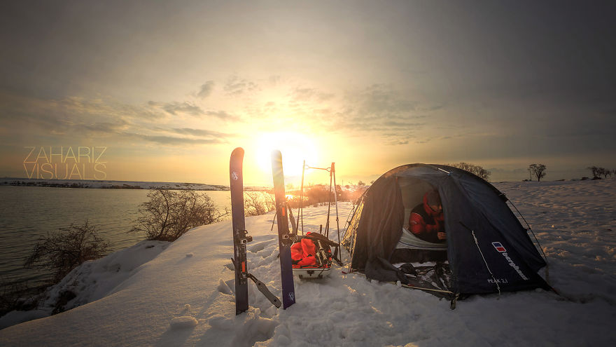 Preparing the first meal under the first light of the day. - I Walked 400km On Skis And Snowshoes To Capture Amazing Landscapes In Kyrgyzstan