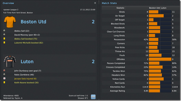 Boston United – Luton 2:2, FM 2011
