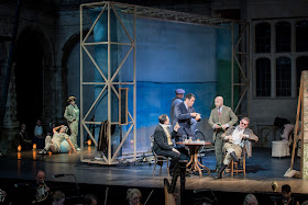 Charne Rochford as Courtois, Richard Burkhard as Cascart and John Cleverton as Bussy in Opera Holland Park’s production of Zazà, directed by Marie Lambert © Robert Workman 