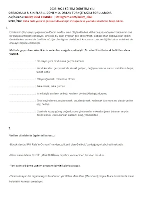 8.sınıf türkçe 1.dönem 2.yazılı açık uçlu sorular pdf