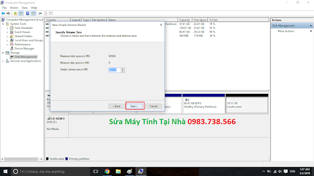 Chia ổ cứng (tách ổ cứng) trong win 10 - H08
