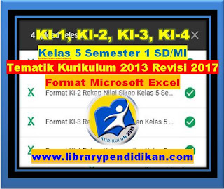 Kompetensi Ini atau yang disingkat KI merupakan terjemahan dari operasional SKL  KI-1, KI-2, KI-3, KI-4 Kelas 5 Semester 1 SD/MI Tematik Kurikulum 2013 Revisi 2017 Format Microsoft Excel