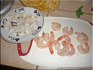 cooked cod and shrimp for the seafood sauce