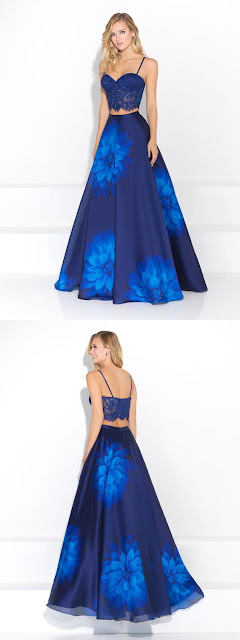 prom dress laces and blue smoky floral