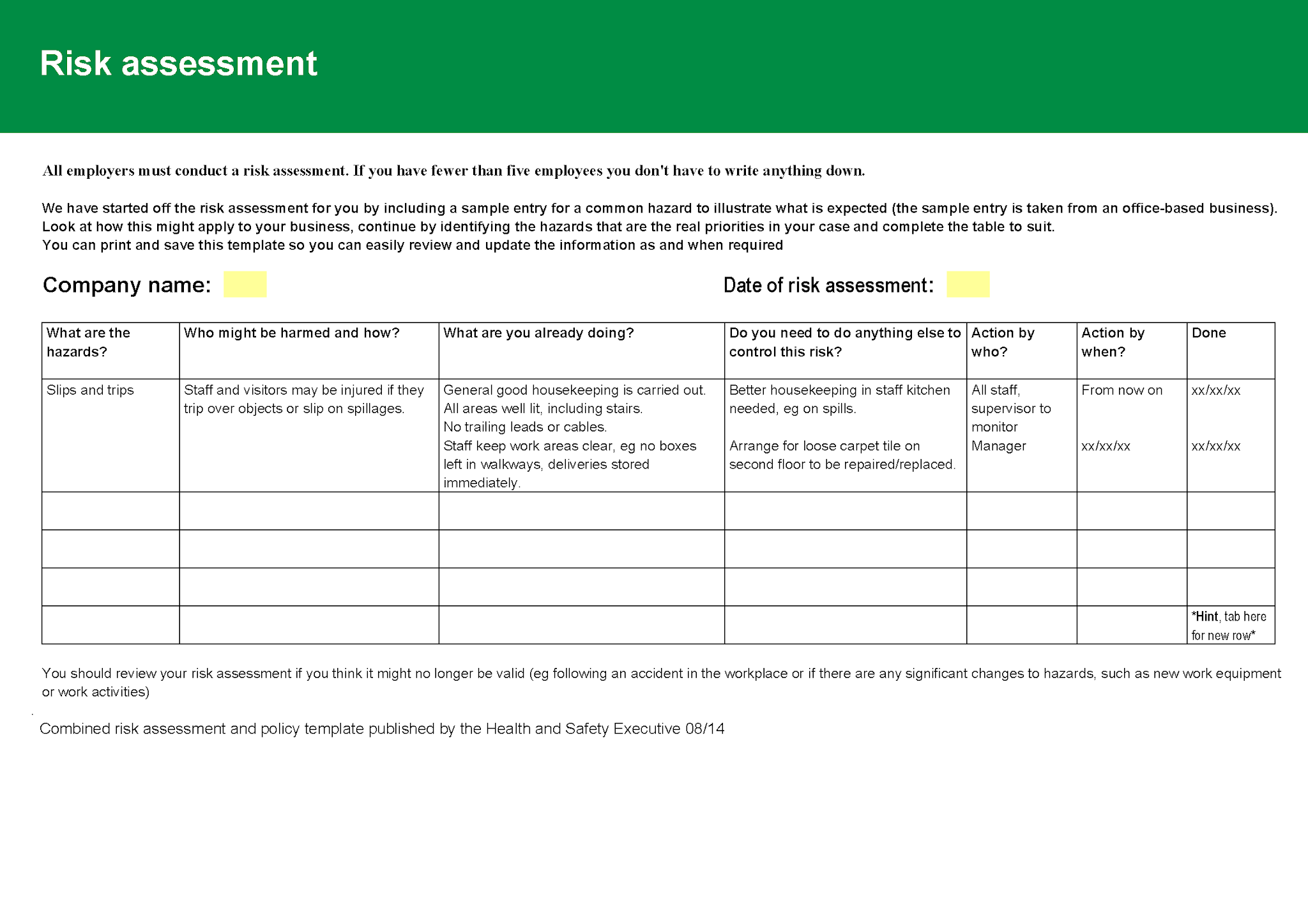 Risk assessment policy template