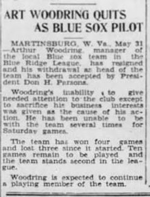 Woody's resignation as manager of Blue Sox 1934 https://jollettetc.blogspot.com