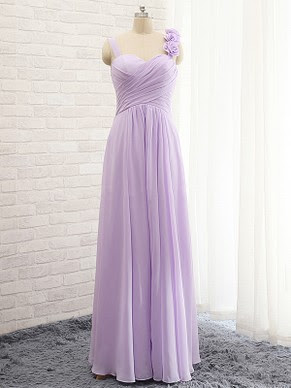  Elegant A-line Sweetheart Chiffon with Flower(s) Lavender Bridesmaid Dresses