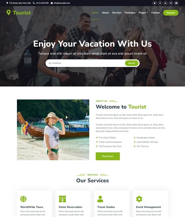 Free Tourist – Travel Agency HTML Template Download