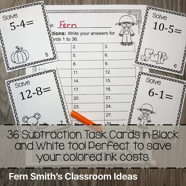 Fall Addition and Subtraction Task Cards Bundle #FernSmithsClassroomIdeas