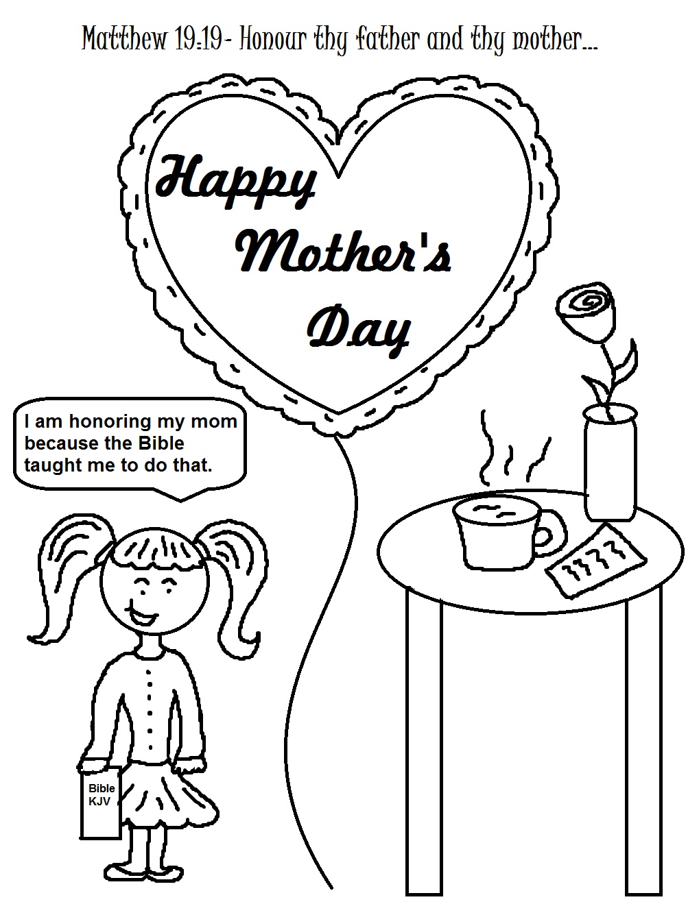 Happy Mothers Day Rose Coloring Page
