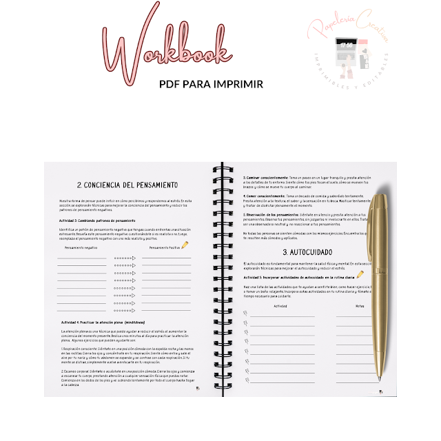 workbook, gestionar estres, ansiedad, ejercicios, pdf , imprimible