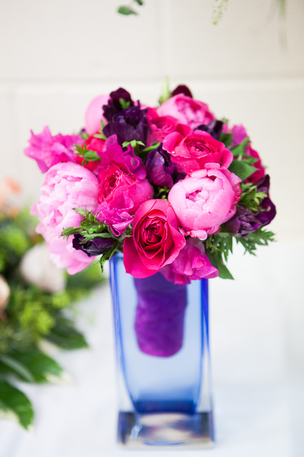Hot Pink Wedding Bouquet of Peonies Sweet Peas English Garden Roses