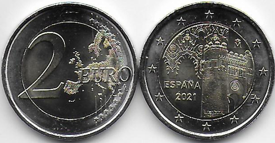 Spain 2 euro 2021 - Historic city of Toledo - Real image