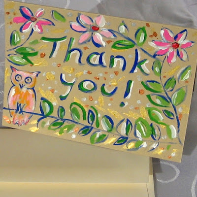 hand painted owl thank you card