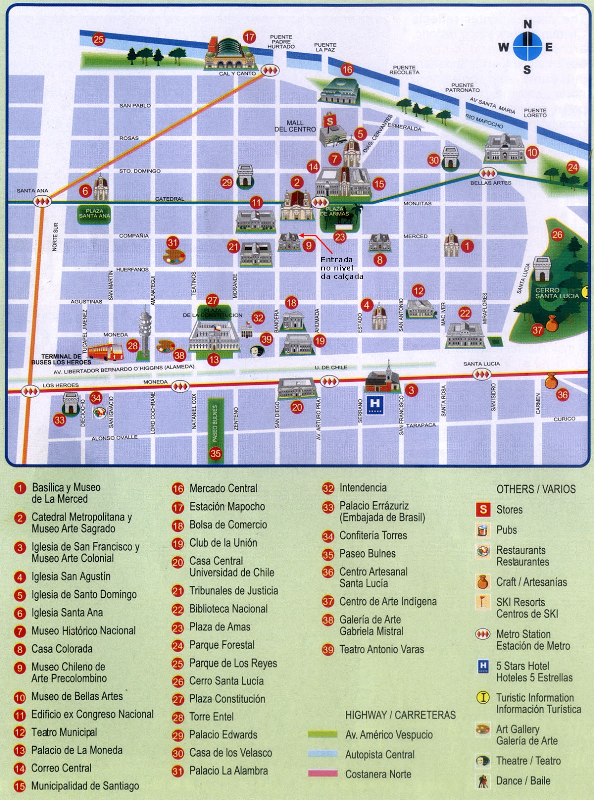 Mapa Turístico de Santiago do Chile | Dicas do Chile