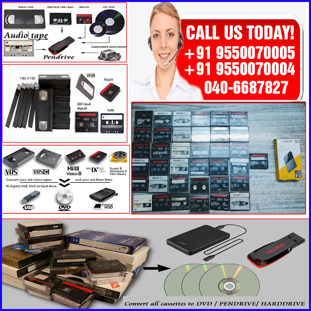 AUDIO CONVERSIONS - VHS TO DVD, VIDEO PRODUCTION, VIDEO TRANSFER - VIDEO TO DVD(PENDRIVE)- VHS CONVERT - HYDERABAD  'Converting and Transcoding of major formats, ie: VHS, Camcorder, Cine Films, U-Matic, D8, VHS-C, Betamax, Video2000, Data, Paper Docs, Film Negatives/Slides, Audio Recordings, Drone and CCTV, Computer Files etc, aswell as Media Devices, ie: Android, iPhone, Tablet Videos to DVD, Blu-ray, CD, USB Flash Drive, SD, HDD & Cloud amongst others. Aswell as the formats listed above and more, we also have knowledge in transcoding/digitizing many other data formats including the older "Floppy Disks" into modern files for Law Firms, IT Firms and other businesses. iPhone, Android and Tablet transfers aswell as editing also available. Tel: 955007005. #video #transfer #film #cine #camcorder #8mm #tape #vhs #dvd #homemovie #convert . Feel free to contact us.Call: 9550070005 / 9550070004 / 040-6687827 . https://vcrvhscassettetodvdconversions.business.site https://bit.ly/2QRI0bQ https://g.page/VCRVHSHI8DVAUDIOVIDEOEDITINGDVD https://www.youtube.com/watch?v=DIik9DOfpjU VCR VHS Cassette to DVD Conversion,HI8 VCR VHS Cassette DVD,VIDEO EDITING,AUDIO,VIDEO,DV CONVERSIONS Call: 9550070005 / 9550070004 / 040-6687827 .  https://vcrvhscassettetodvdconversions.business.site https://bit.ly/3jCoahd .....................................................................................................................................................................