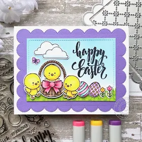 Sunny Studio Stamps: Frilly Frame Eyelet Lace Dies Chickie Baby Sunny Sentiment Dies Easter Card by Lynn Put