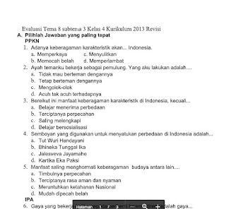 Contoh Soal Ulhar Kelas 4 Tema 8 Subtema 3 Tematik Revisi Kurikulum 2013