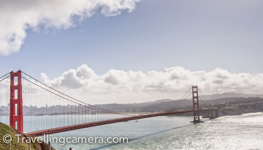 Golden Gate Bridge over which connects San Francisco with Pacific ocean is one of the main places to explore in San Francisco. I was there in 2013 and some of the office friends planned a full day Photo Walk around San Francisco. During this Photo-Walk we crossed this bridge many times and went around various places which offer some of the amazing views of the bridge. This Photo Journey shares some of the photographs clicked during this Photo-Walk.The Golden Gate Bridge is a suspension bridge links the U.S.  city of San Francisco, on the northern tip of the San Francisco Peninsula , to Marin County , bridging both U.S. Route 101  and California State Route 1  across the strait.Golden Gate Bridge is one the seven wonders of the modern world. This magnificent bridge, perhaps San Francisco's most famous landmark which was opened in 1937 after a four-year struggle against relentless winds, fog, rock and treacherous tides.Golden Gate bridge is one of the most internationally recognized symbols of San Francisco, California, and the United States. It has also been declared one of the Wonders of the Modern World  by the American Society of Civil Engineers.We drove to a neighboring hill and enjoyed some of the brilliant views of Golden Gate Bride, Pacific Ocean and an Francisco city. Battery Spencer, Marin County.One need to cross the bridge from the San Francisco side to the Marin County side to Battery Spencer, a former military installation that protected the bridge and the bay from foreign invaders during World War II. Head through the historic army artifacts and crumbling buildings to land’s end where you’ll be able to pose in your very own snapshot of the bridge with the breathtaking background of the entire city of San Francisco behind you.Another photograph of Golden Gate Bridge from Battery Spencer, Marin County..One of the largest urban parks in the world, Golden Gate Park stretches for three miles on the western edge of San Francisco. It's huge and approximately 1000+ acres, which sounds unbelievable.Golden Gate Bridge is 1.7 miles from San Francisco to the Marin headlands. The sidewalks on Golden Gate Bridge are open during the day to pedestrians including wheelchair users and bicyclists. When I was there, I saw huge groups of cyclists enjoying their ride on Golden Gate Bridge.Fort point is another god place to click Golden Gate Bridge.  This is a place which exposes you to brilliant architecture of Golden Gate Bridge. This is another former military installation which allows everyone to feel the mist from the bay waves crashing ashore while being directly underneath the bridge. Getting here from Fisherman’s Wharf  and Pier 39 is  brisk walk and bike ride through the scenic Marina District and into the Presidio along the water’s edge. There’s parking here too, free of charge, but it can be in short supply during peak visiting hours.During the visit we went to the base of Golden Gate Bridge, where lot of surfers were enjoying the pacific waves.We spent some time around the shore and watched these surfers playing with water waves in chilling weather. We were carrying some snacks with us, so thought of having some around the ocean.If you are holding a camera I am sure that you would not want to get away from these beautiful locations which give different view/perspective of Golden Gate Bridge.This is a photograph of huge iron chains installed around the shoreline near Fort point. I clicked lot of photographs of these and would share a separate Photo Journey on that.In few weeks I will be there again and hope to bring back more beautiful memories for you all.