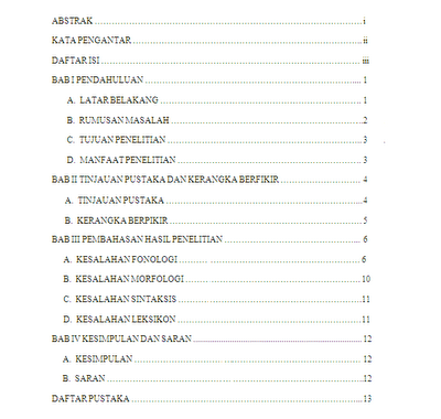 contoh daftar isi makalah daftar isi kata pengantar i daftar