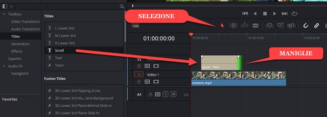 trascinare il testo sopra alla traccia del video nella timeline