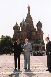 President Reagan and Soviet General Secretary Gorbachev in Red Square during the Moscow Summit. 5/31/88. Courtesy Ronald Reagan Library