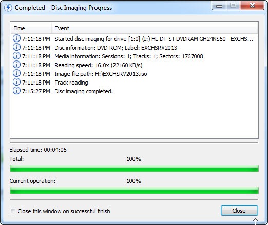 Proses pembuatan file ISO dari DVD menggunakan DAEMON Tools Lite selesai