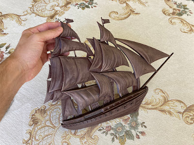 Sailing Frigate as a Bas-Relief in Antique Style, Wall Decor.