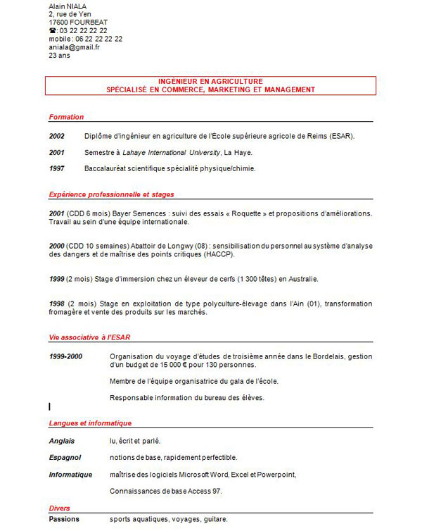 Un CV gratuit Ã  tÃ©lÃ©charger gratuitement. Exemple NÂ°4 .